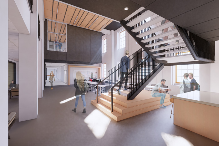 Archtectural rendering of the interior first floor of the Physics Building