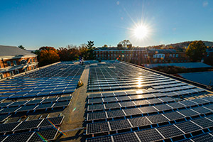 Solar panels on top of UVA bookstore