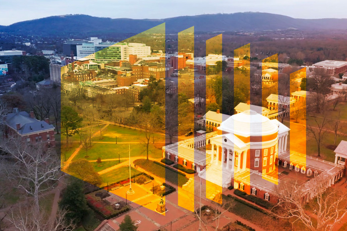 FST logo in orange imposed over an aerial photo of the Rotunda and Lawn